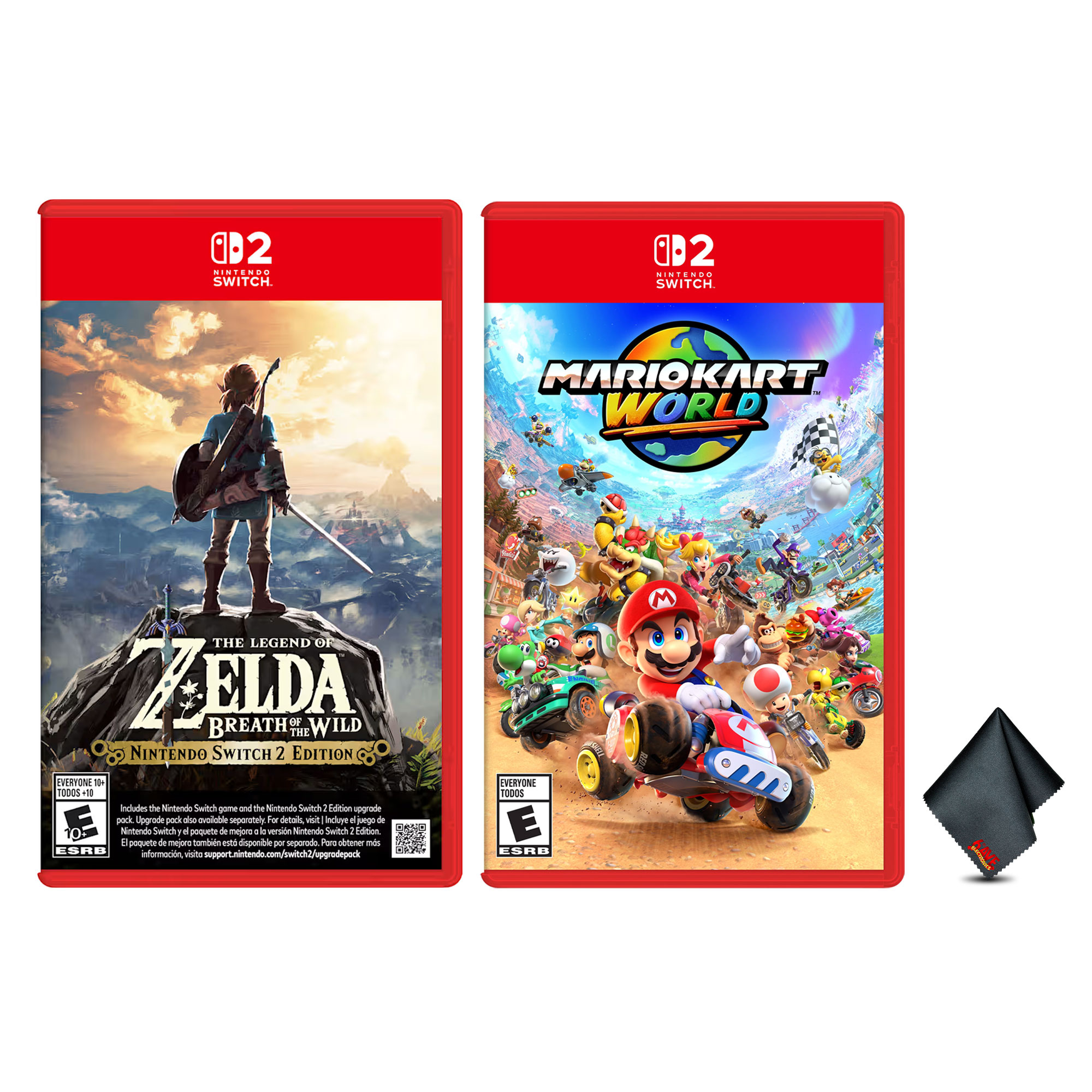 Nintendo Mario Kart World para Switch 2 + The Legend of Zelda Breath of the Wild Edición Switch 2 + Paño de microfibra