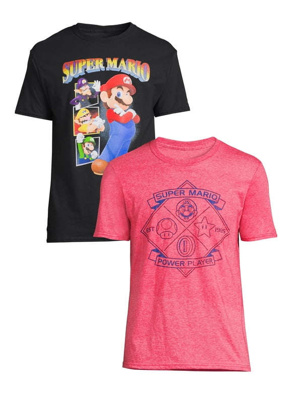 Mario Men's and Big Men's Character Rewind Graphic T-Shirt, 2-Pack