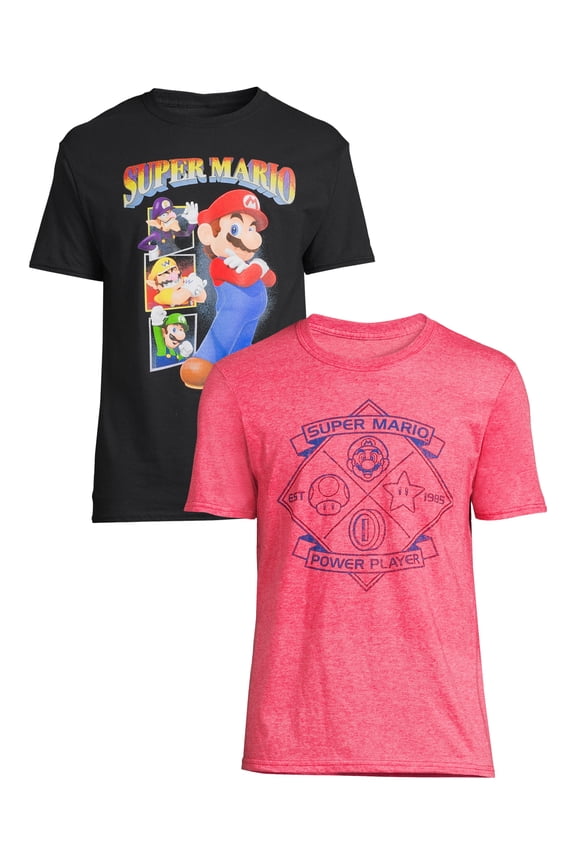 Mario Men's and Big Men's Character Rewind Graphic T-Shirt, 2-Pack