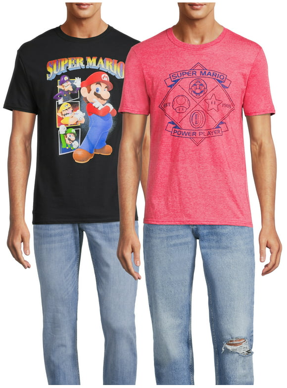 Nintendo Mario Men's and Big Men's Character Rewind Graphic T-Shirt, 2-Pack