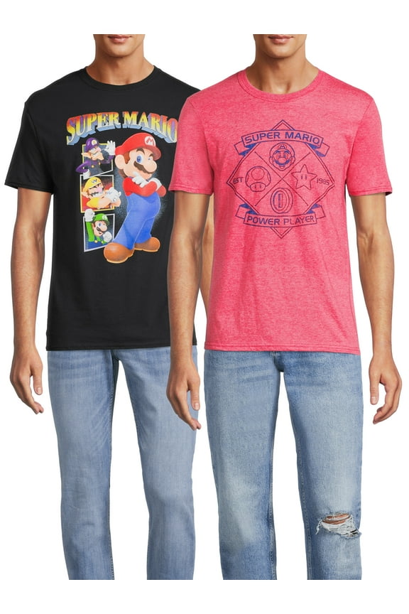 Mario Men's and Big Men's Character Rewind Graphic T-Shirt, 2-Pack