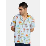 Nintendo Camisa Gráfica de Botones para Hombre y Hombre Grande Mushroom Kingdom, Tallas XS-5XL