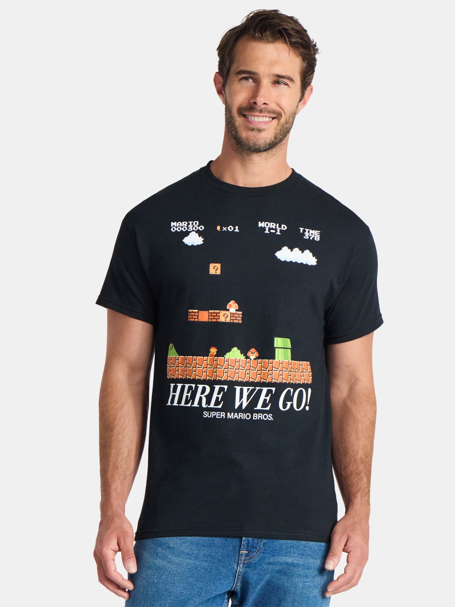 Nintendo Men's and Big Men's Mario Here We Go Graphic Tee, Sizes S