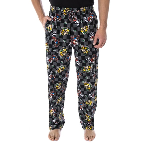 Nintendo Men's Mario Kart Checkered Flag Race Soft Touch Cotton Pajama Pants