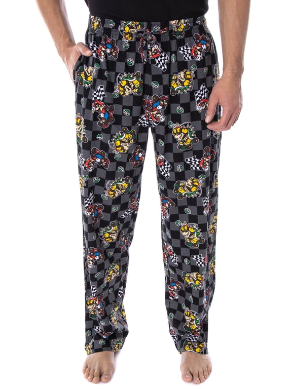 Nintendo Men's Mario Kart Checkered Flag Race Soft Touch Cotton Pajama Pants