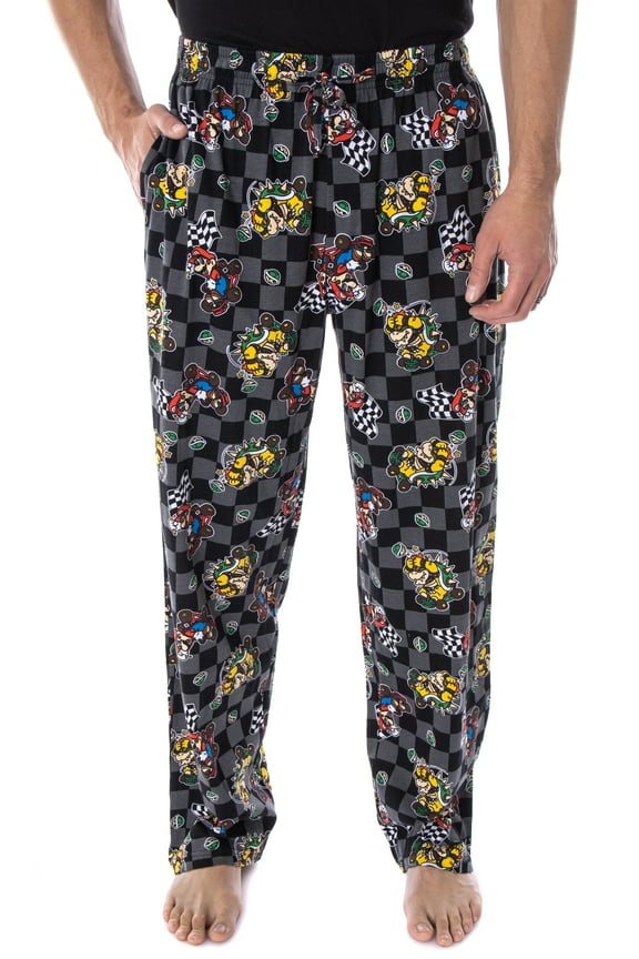 Nintendo Men's Mario Kart Checkered Flag Race Soft Touch Cotton Pajama Pants