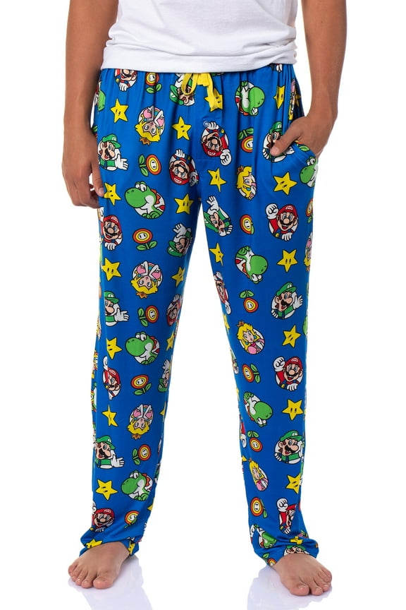 Nintendo Men's Super Mario Luigi Peach Yoshi AOP Soft Sleep Lounge Pajama Pants