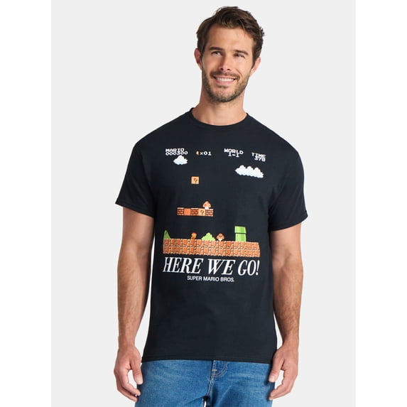 Nintendo Men's and Big Men's Mario Here We Go Graphic Tee, Sizes S-3XL