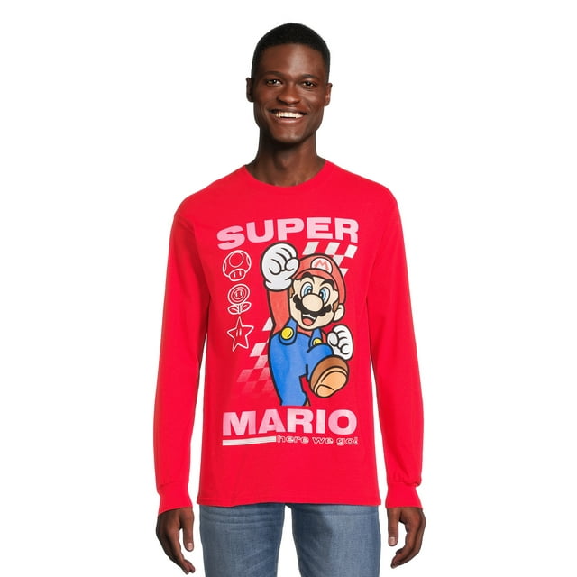 Nintendo Men’s and Big Men’s Super Mario Graphic Tee with Long Sleeves ...