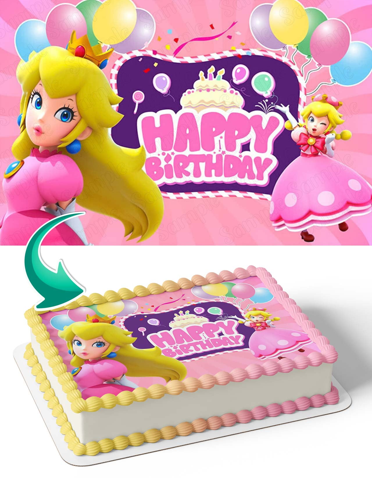 Nintendo Princess Peach Mario Bros PB Edible Cake Image Topper Birthday