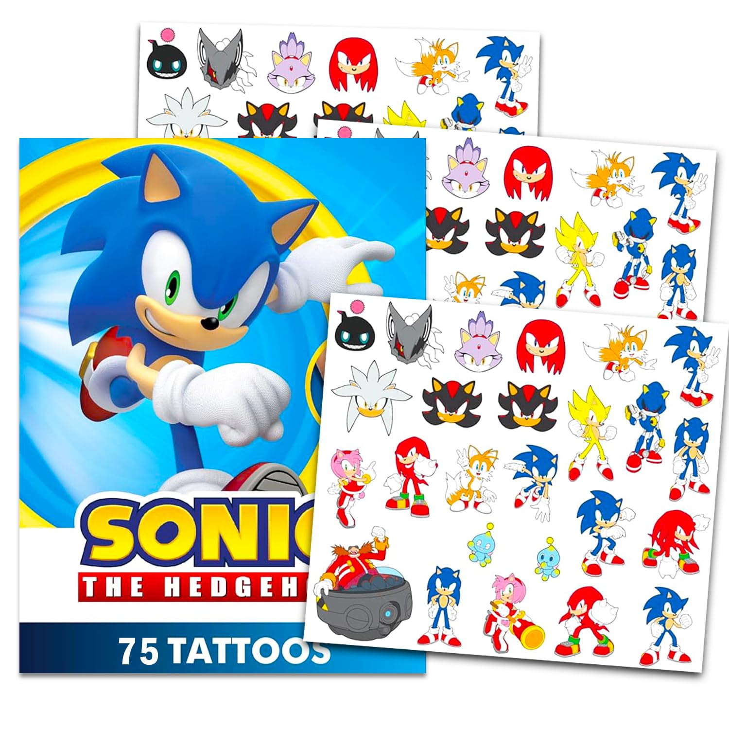 - Nintendo - Sonic Temporary Tattoos for Kids and Adults - 75 Sonic the Hedgehog Tattoos For Party Favors Goodie Bags and More (Sonic Party Supplies Bundle)