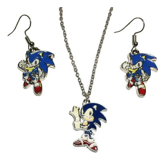 Nintendo Sonic The Hedgehog Pendant Necklace and French Wire Earrings Set