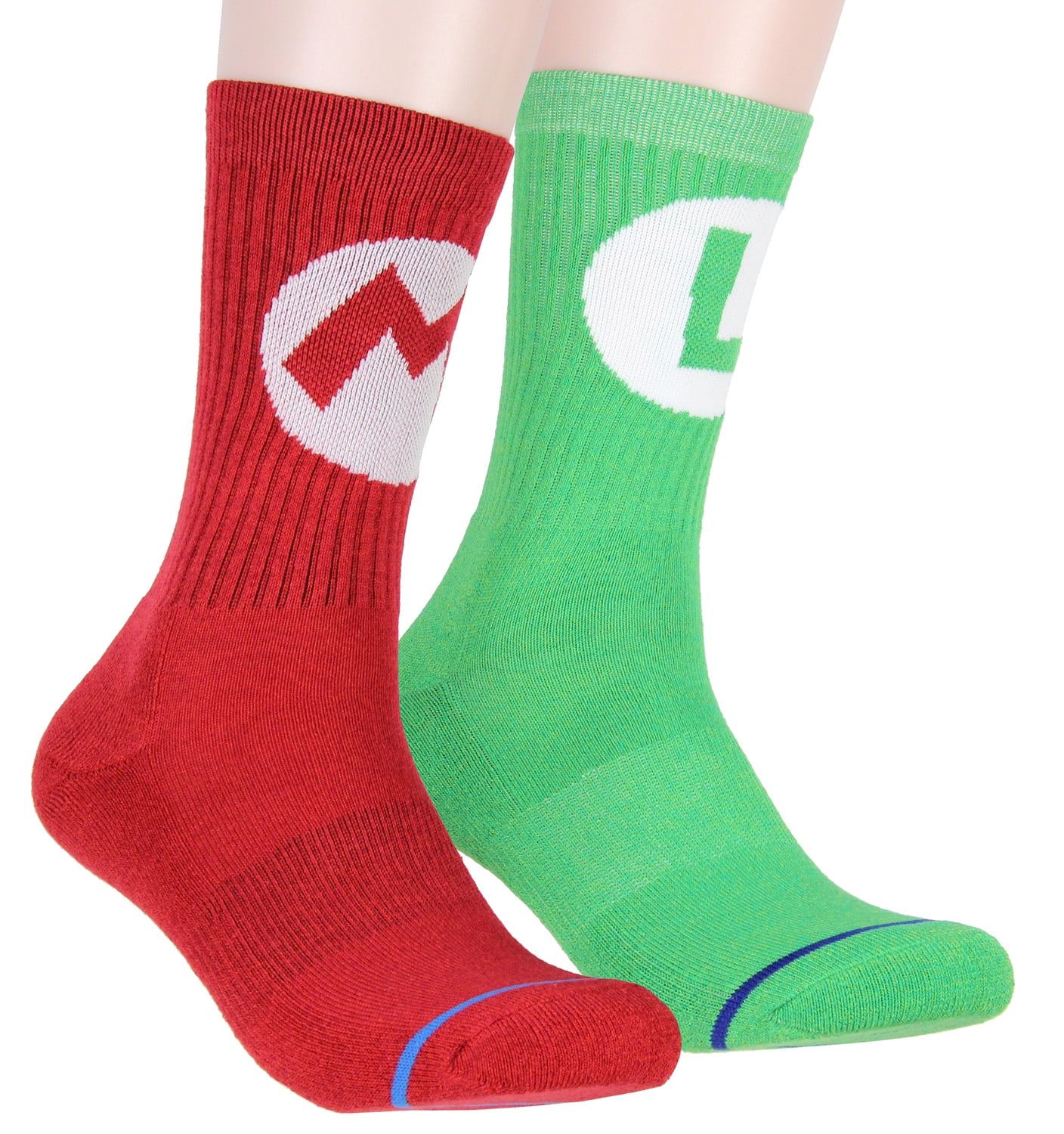Nintendo Super Mario Adult Mario And Luigi Character Costume 2 Pair Crew Socks For Men Women