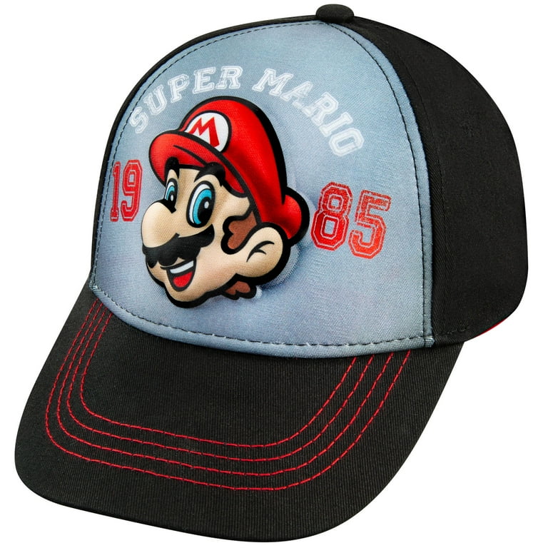 Nintendo Super Mario Black and Red Baseball Cap for Boys 4-12