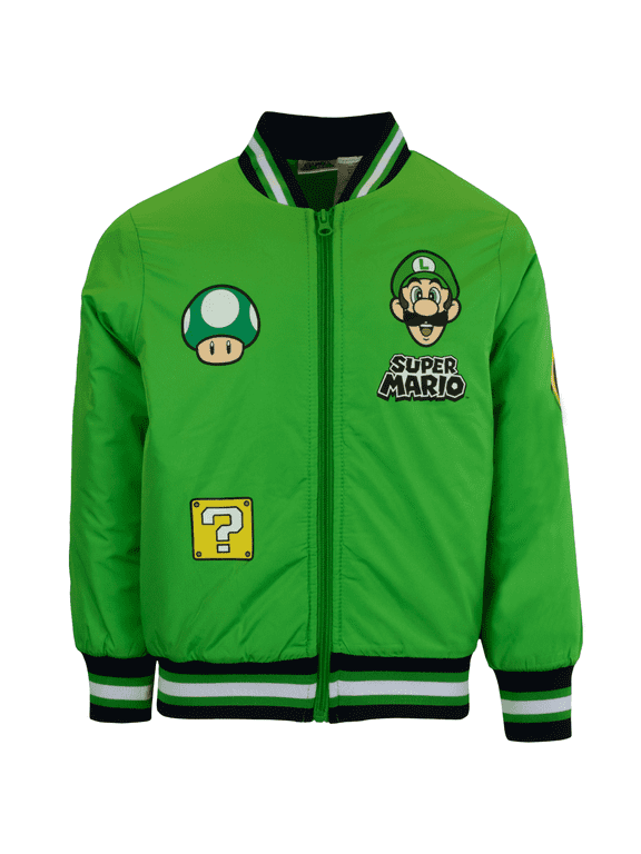 Boys Super Mario Varsity Bomber Jacket (Little & Big Boys), Luigi & Toad Design, Sizes 4–18