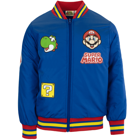 Nintendo Boys Super Mario Varsity Bomber Jacket (Little & Big Boys), Mario & Yoshi Design, Sizes 4–18