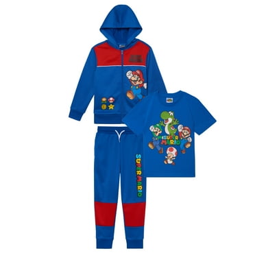 Nintendo Super Mario Boys 3-Piece Set, Super Mario Zip-Up Hoodie, T-shirt, & Pants 3-Pack Bundle Set for Boys (Sizes 4-16)
