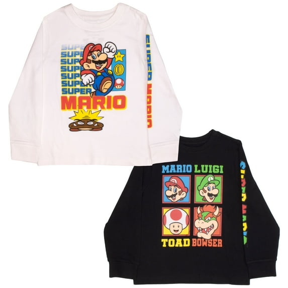 Nintendo Super Mario Boys Athletic Long Sleeve 2-Piece Bundle Set for Kids (Size 4-16)
