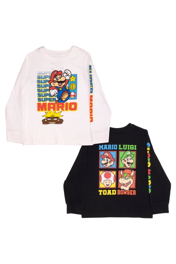 Super Mario Boys Athletic Long Sleeve 2-Piece Bundle Set for Kids (Size 4-16)