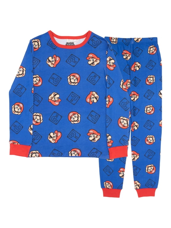 Super Mario Boys Pajamas 2 Piece PJs Set Long Sleeve Top & Pants Sleepwear for Kids & Teen (4-16)