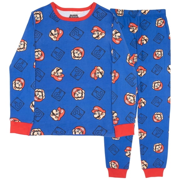 Nintendo Super Mario Boys Pajamas 2 Piece PJs Set Long Sleeve Top & Pants Sleepwear for Kids & Teen (4-16)