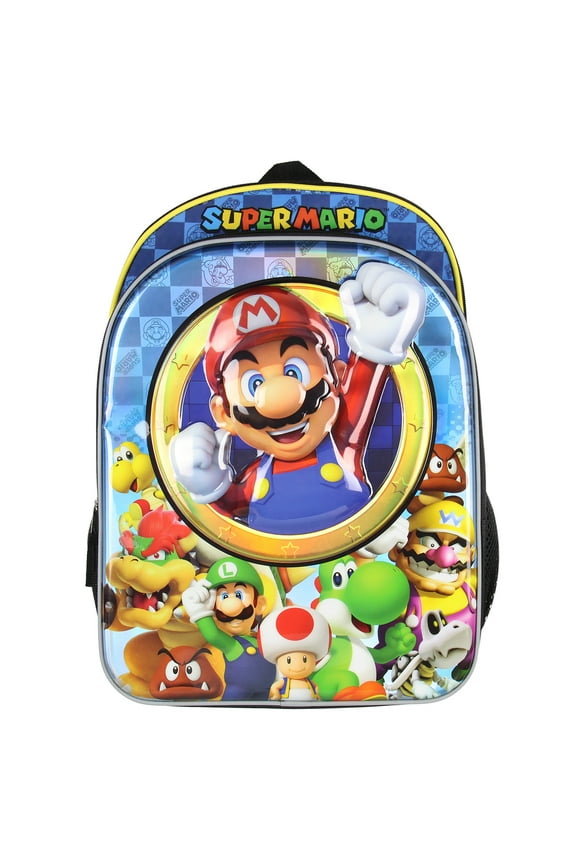Nintendo Super Mario Bros All Over Character Molded Iridescent 16" Backpack