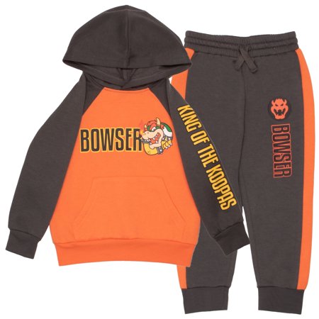 Nintendo Super Mario Bros, Bowser, Donkey Kong Boys Matching Sets Pullover Hoodie and Jogger Fleece Set 2 Piece Bundle (Size 3T-12)