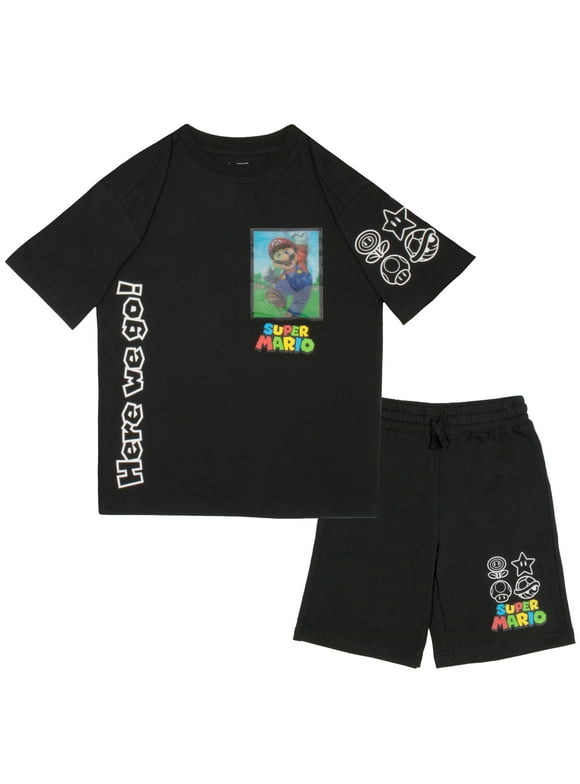 Nintendo Super Mario Bros Boy’s Short Sleeve T-Shirt & Shorts, 2-Piece Gamer Outfit Set for Kids (Size 4-12)