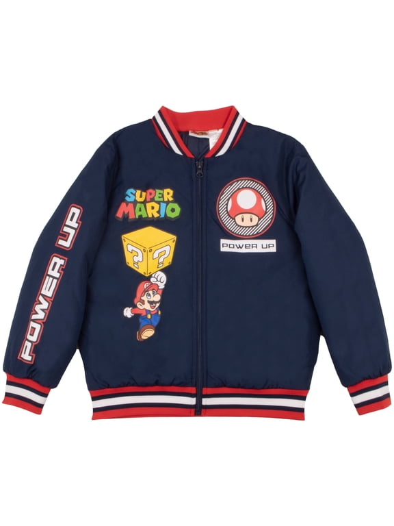 Super Mario Bros Boys Bomber Jacket, Zip-Up Varsity Jacket for Kids and Toddlers (Size 4-12)