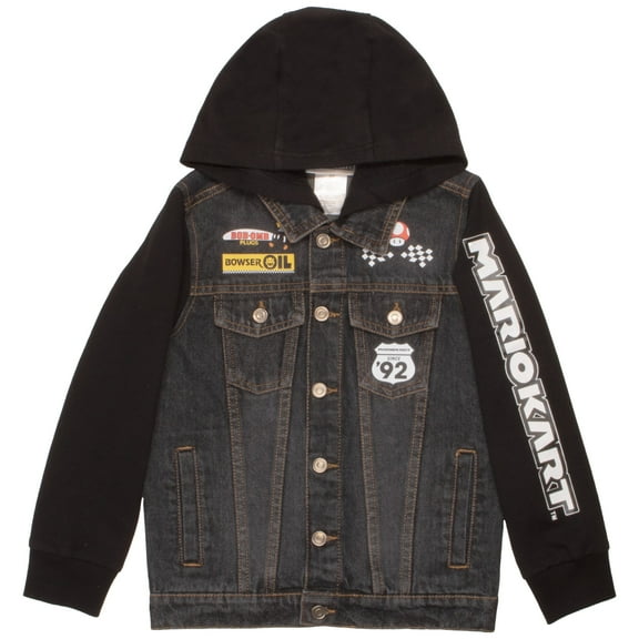 Nintendo Super Mario Bros Boys' Casual Fashion Hoodie, Mario Kart Racing Video Game Character-Inspired Hooded Denim Jacket For Kids (Size 4-16)