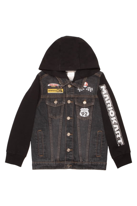 Super Mario Bros Boys' Casual Fashion Hoodie, Mario Kart Racing Video Game Character-Inspired Hooded Denim Jacket For Kids (Size 4-16)