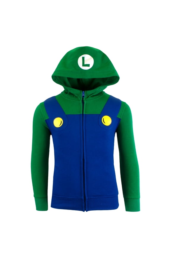 Super Mario Bros. Boys Costume Hoodies, Mario and Luigi Zip-Up Costume Hooded Sweatshirts for Boys (Luigi, Size 4-16)