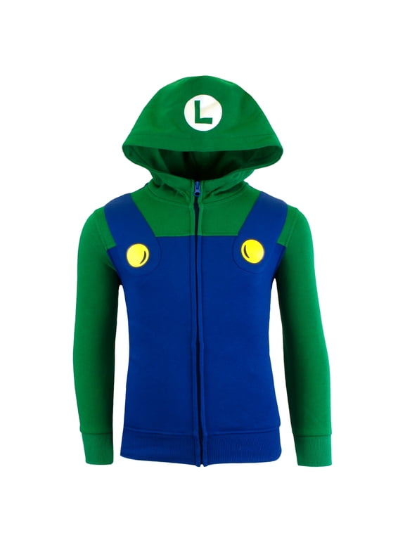 Super Mario Luigi Halloween Costume Zip-Up Hoodie (Little and Big Boys) Sizes 4-12