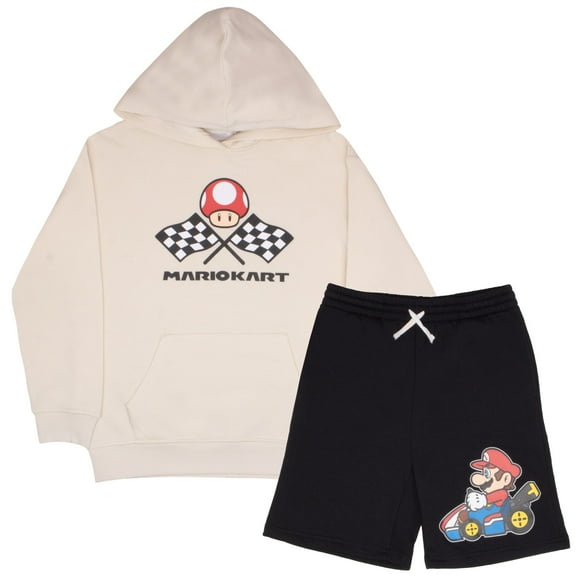 Nintendo Super Mario Bros Boys Graphic Hoodie and Short Set - 2 Piece Mario Kart Pullover Hoodie and Shorts Bundle for Kids (Size 8-12)