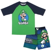Nintendo Super Mario Bros Boys Swim Wear Rash Guard Set Super Mario 2 Piece Set Boys Swimsuit Boys Rash Guard Boy Swim Trunks (Sizes 4-12)