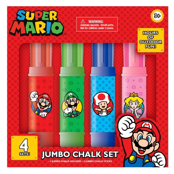 Nintendo Super Mario Bros. Jumbo Sidewalk Chalk Set with Holders, 4 Chalk Sticks