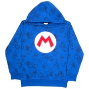 Nintendo Super Mario Bros Logo Boys Pullover Hoodie for Kids, Hooded Sweatshirt with Fuzzy Chenille Logo Patch for Boys (Size 8-16)