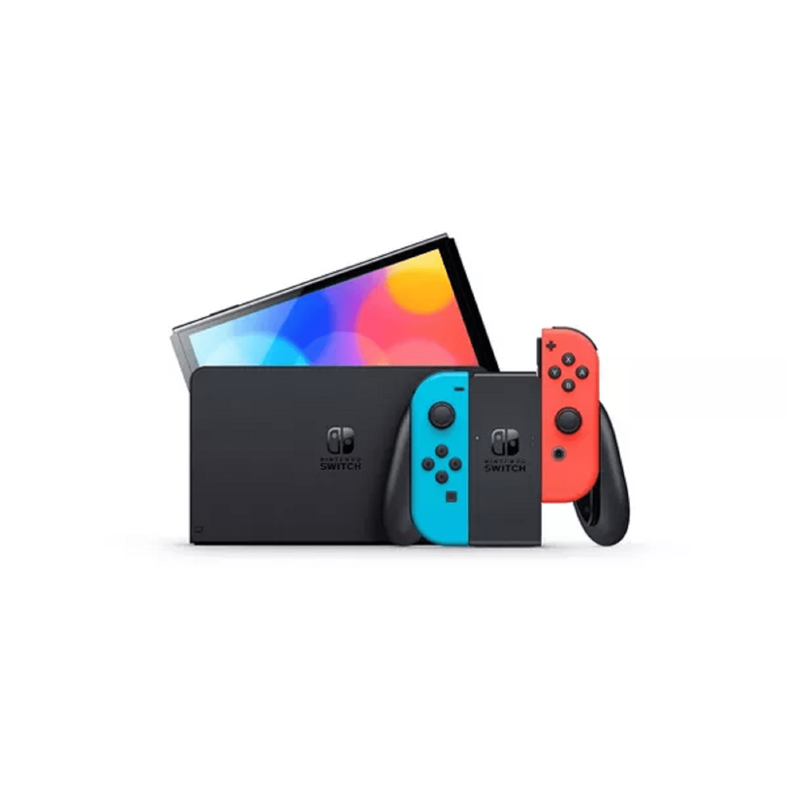 Nintendo Switch Game Console with Neon Blue and Red Joy-Con