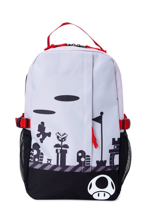 Nintendo Super Mario Bros. Unisex 18" Laptop Backpack, Grey Black
