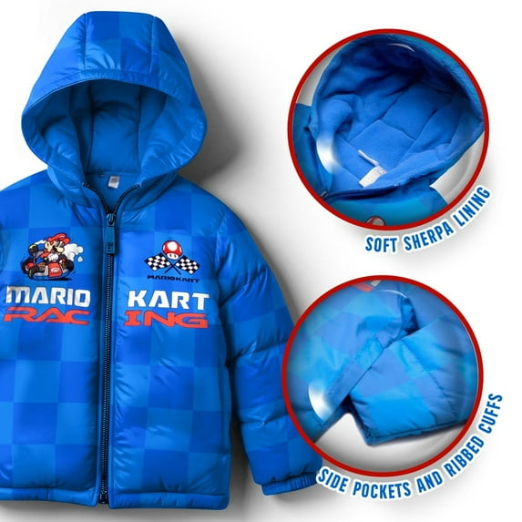 Nintendo Super Mario Bros Winter Jacket for Boys Mario Kart Graphic Print Boys Puffer Winter Coat for Big and Little Kids (Size 4-18)