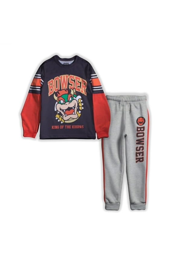 Super Mario Brothers Bowser Boys 2-Piece Set - Long Sleeve Graphic Print T-Shirt & Joggers - 2-Pack Bundle for Kids and Toddlers (Sizes 4-16)