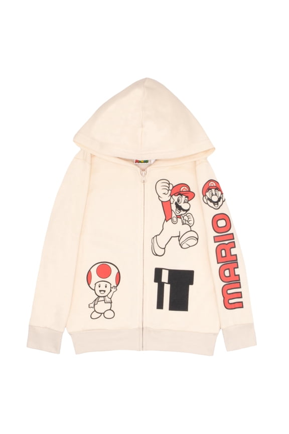 Super Mario Brothers Boy's Hoodie - Mario Zip-Up Hooded Sweatshirt Jacket for Kids (Size 4-7)