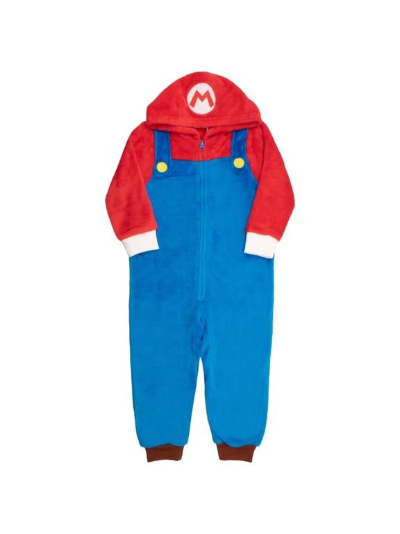 Super Mario Halloween Costume Long Sleeve Hooded Zip-Up Coverall (Little and Big Boys) Sizes 4-16