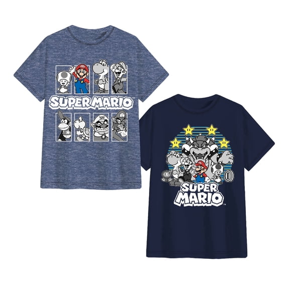 Nintendo Super Mario Character Graphic Short Sleeve T-Shirts (Little Boys & Big Boys), 2-Pack Bundle, Sizes 4-16