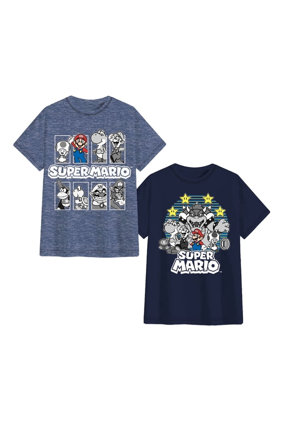 Super Mario Character Graphic Short Sleeve T-Shirts (Little Boys & Big Boys), 2-Pack Bundle, Sizes 4-16