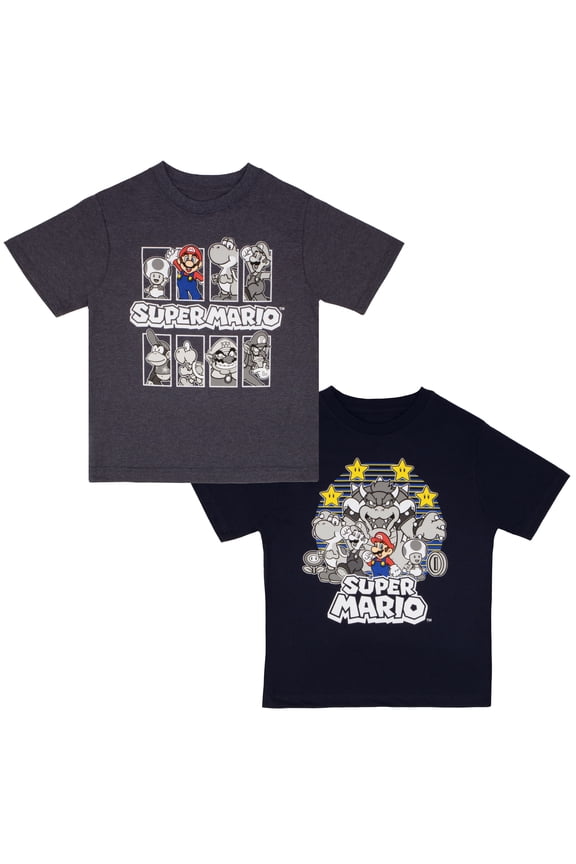 Super Mario Character Graphic Short Sleeve T-Shirts (Little Boys & Big Boys), 2-Pack Bundle, Sizes 4-16