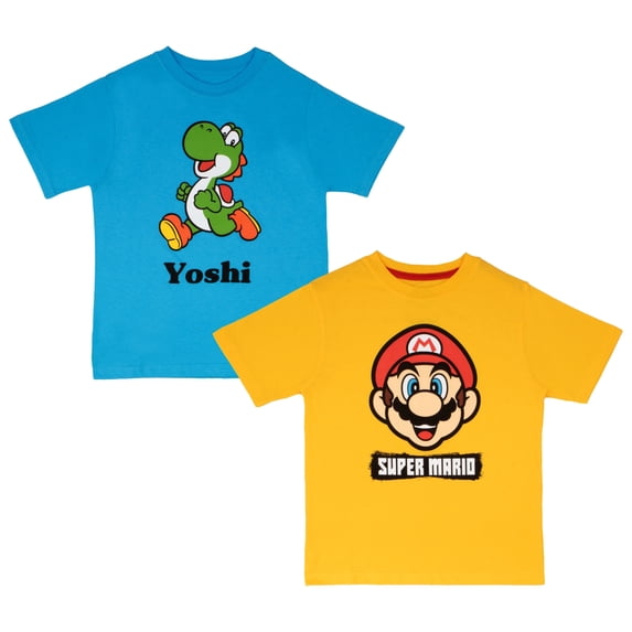 Nintendo Super Mario Graphic Short Sleeve T-Shirts (Little Boys & Big Boys), 2-Pack Bundle, Sizes 4-16