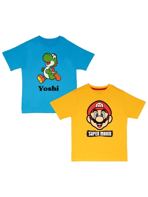 Super Mario Graphic Short Sleeve T-Shirts (Little Boys & Big Boys), 2-Pack Bundle, Sizes 4-16