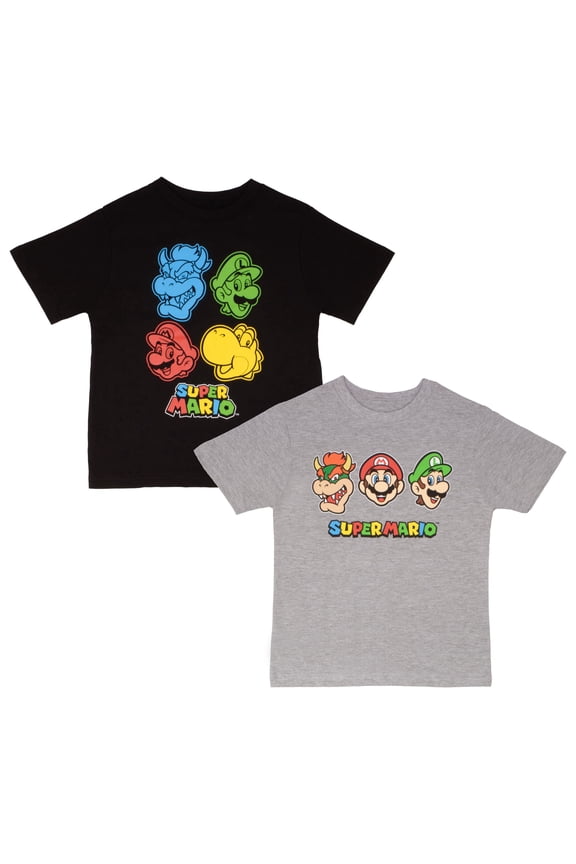 Super Mario Graphic Short Sleeve T-Shirts (Little Boys & Big Boys), 2-Pack Bundle, Sizes 4-16