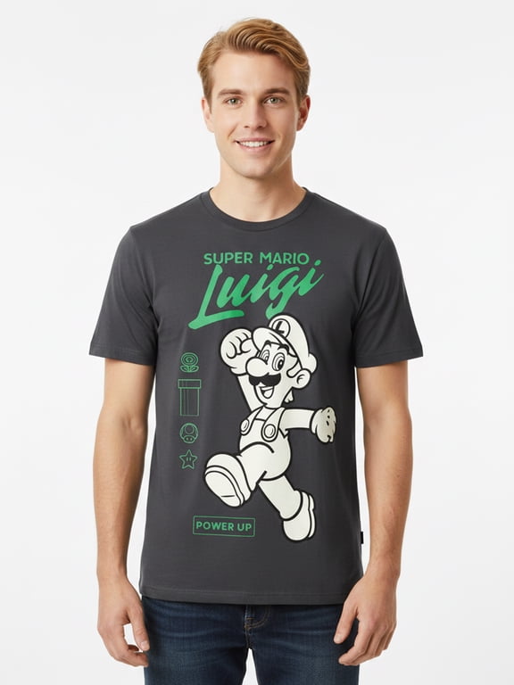 Super Mario, Men's & Big Men's Graphic Tee, Luigi Neon, Sizes S-3XL